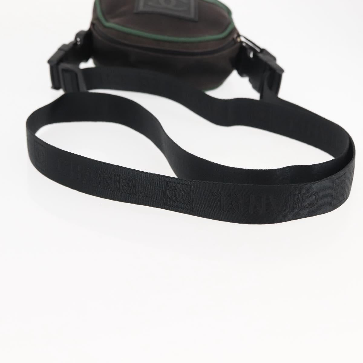 CHANEL Sports COCO Mark Shoulder Bag Canvas Black Green CC Auth 144599