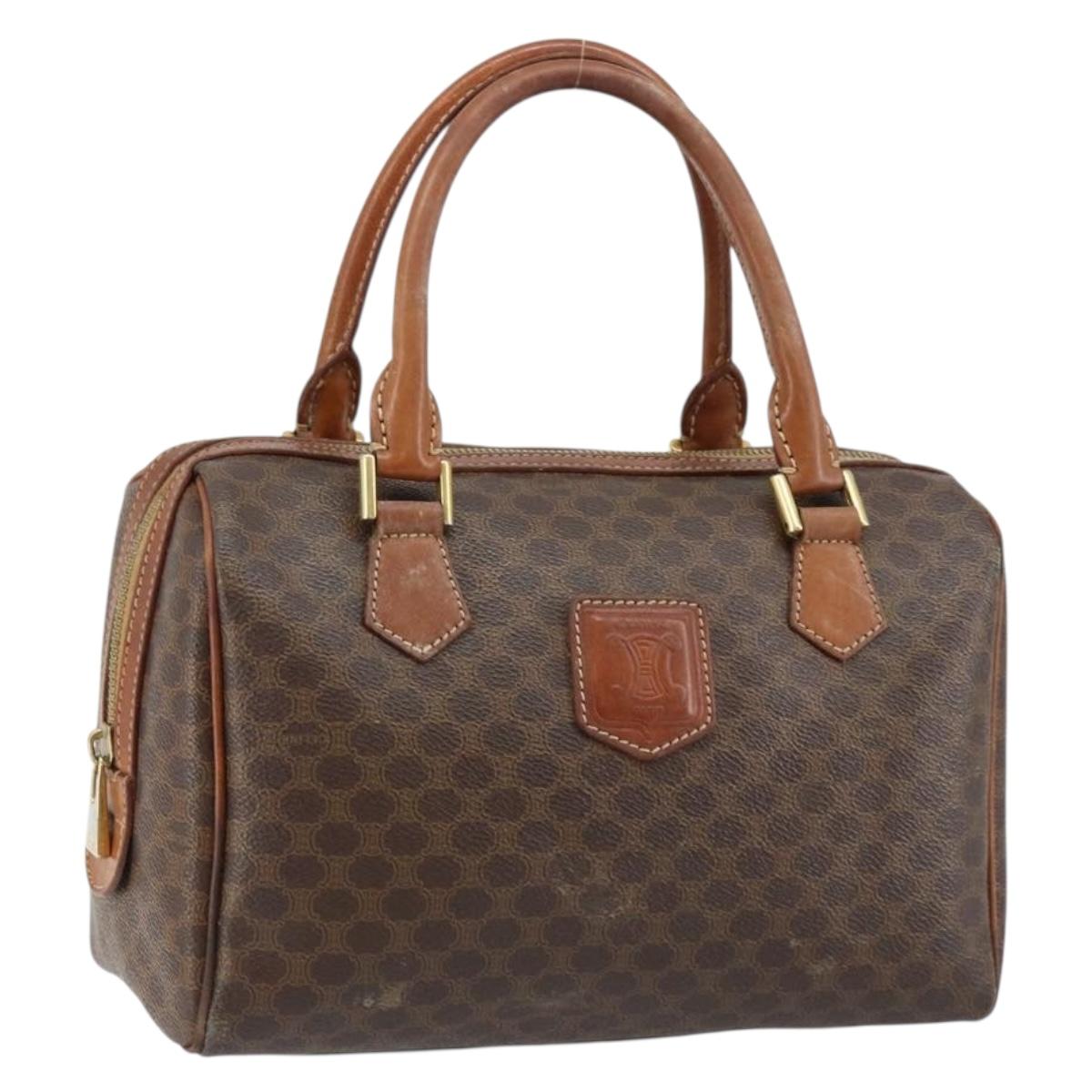 CELINE Macadam Canvas Hand Bag PVC Leather Brown Gold Auth 144603