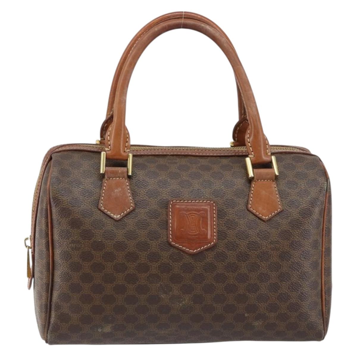 CELINE Macadam Canvas Hand Bag PVC Leather Brown Gold Auth 144603