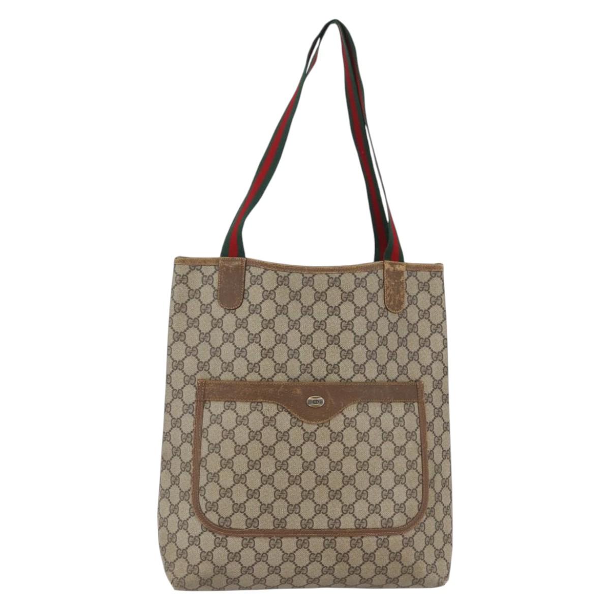 GUCCI GG Supreme Web Sherry Line Tote Bag PVC Beige Red 40 02 003 Auth 144609