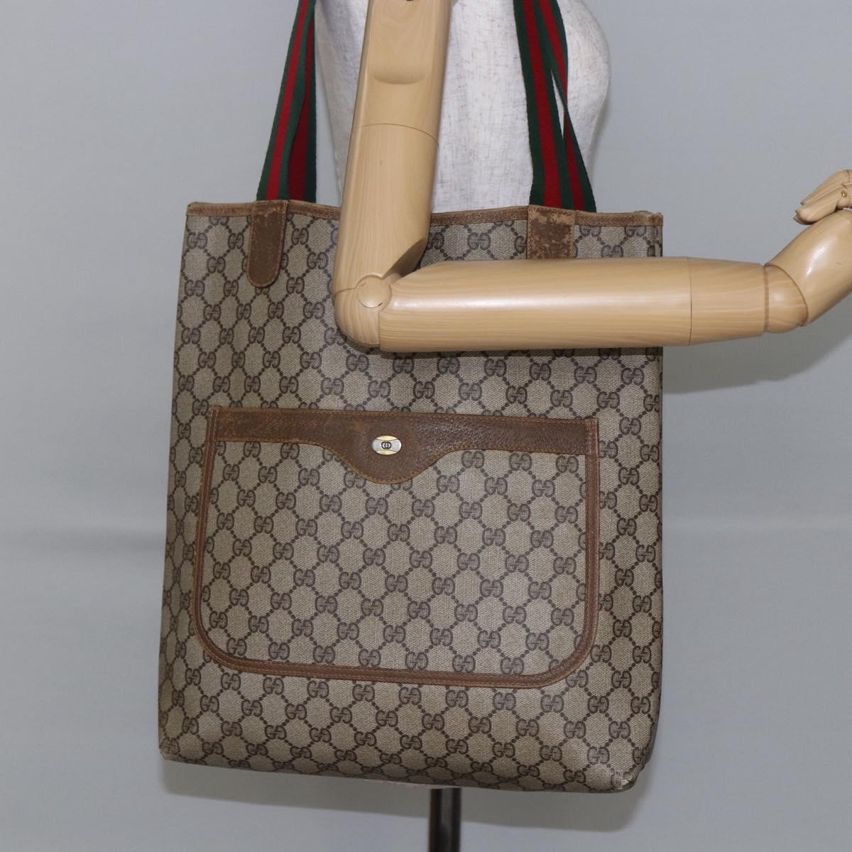 GUCCI GG Supreme Web Sherry Line Tote Bag PVC Beige Red 40 02 003 Auth 144609