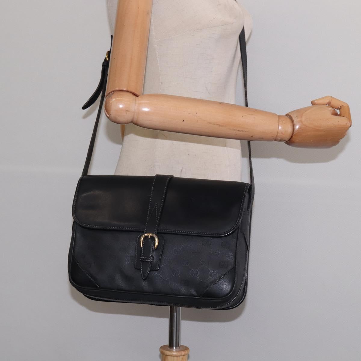 GUCCI GG Canvas Shoulder Bag Black Gold 001 261 0613 Auth 144610