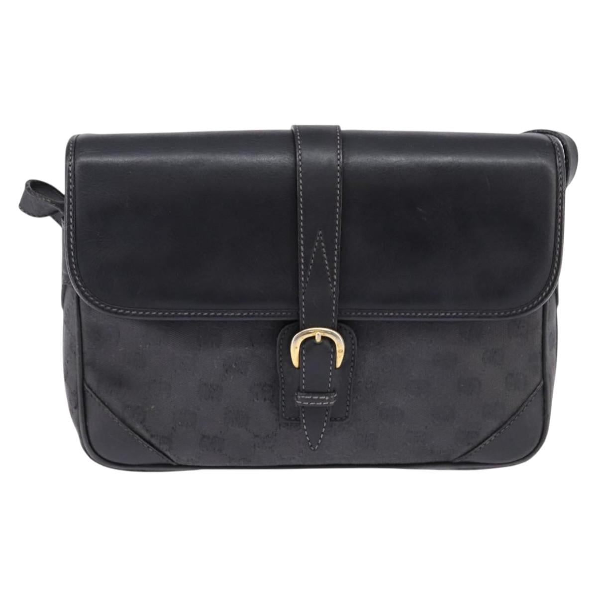 GUCCI GG Canvas Shoulder Bag Black Gold 001 261 0613 Auth 144610