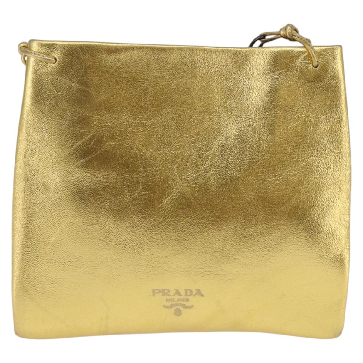 PRADA Chain Shoulder Bag Leather Gold Auth 144612
