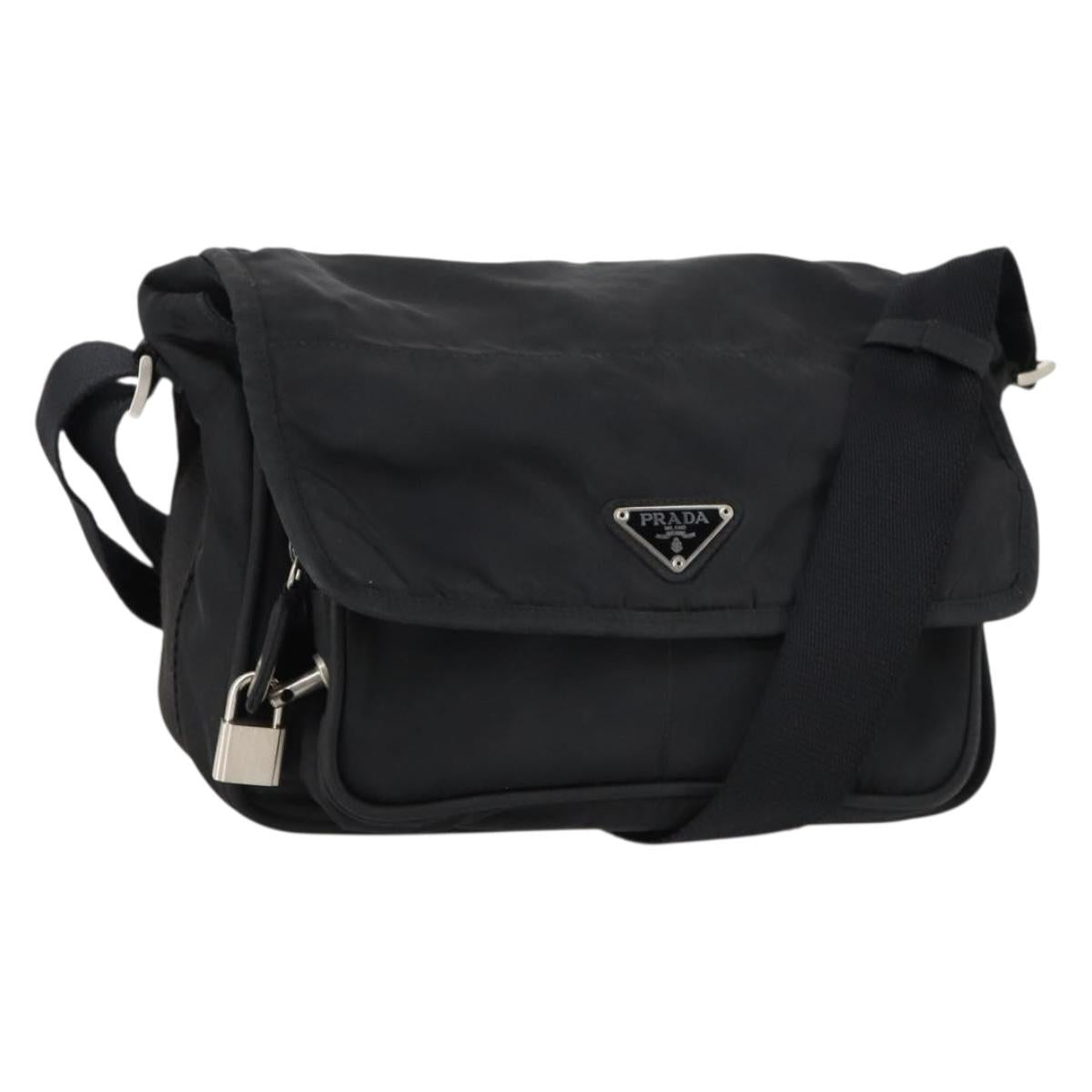 PRADA Shoulder Bag Nylon Black Silver Auth 144613