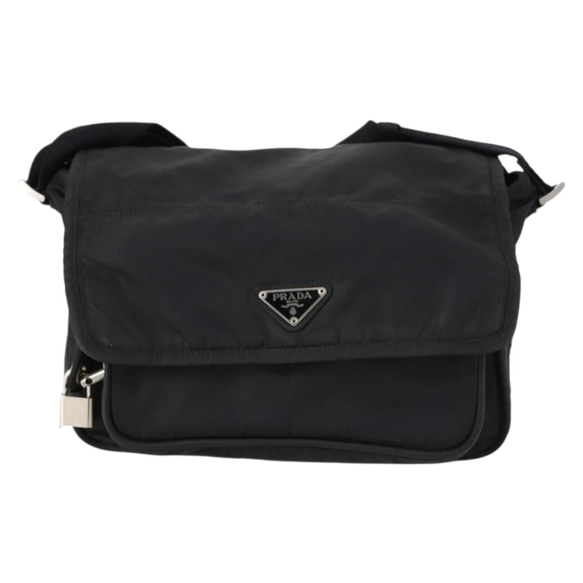 PRADA Shoulder Bag Nylon Black Silver Auth 144613