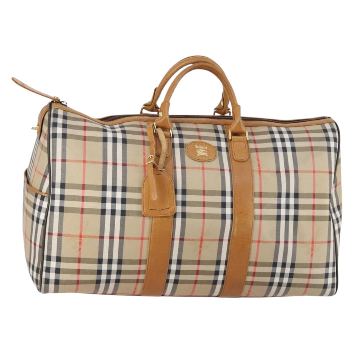 Burberrys Nova Check Boston Bag Canvas Beige Gold Auth 144621