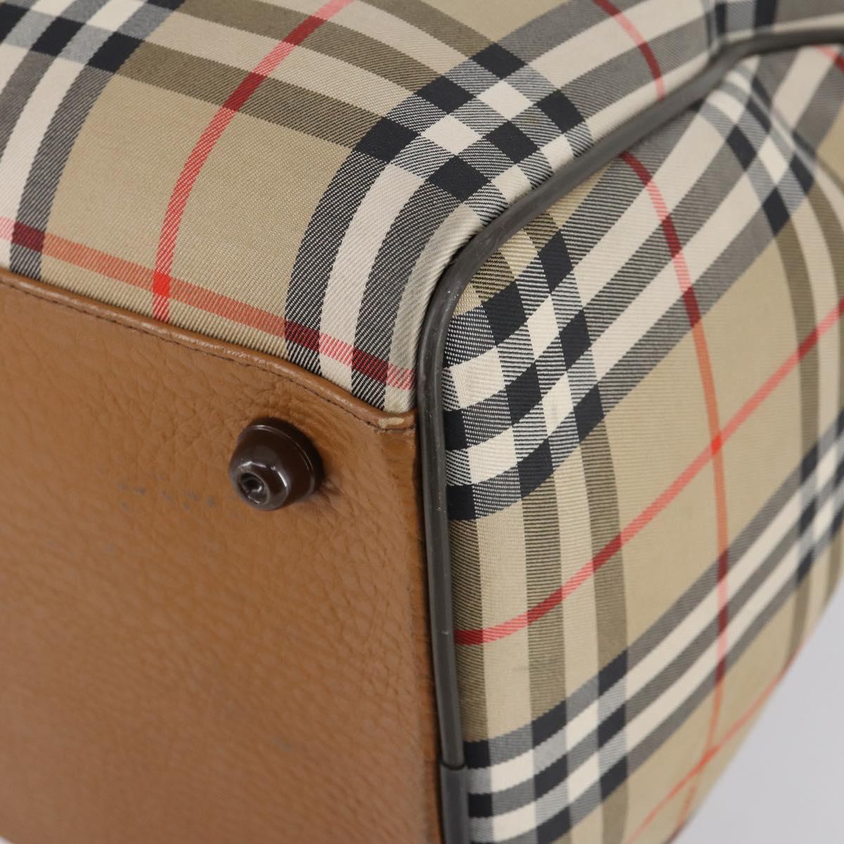 Burberrys Nova Check Boston Bag Canvas Beige Gold Auth 144621