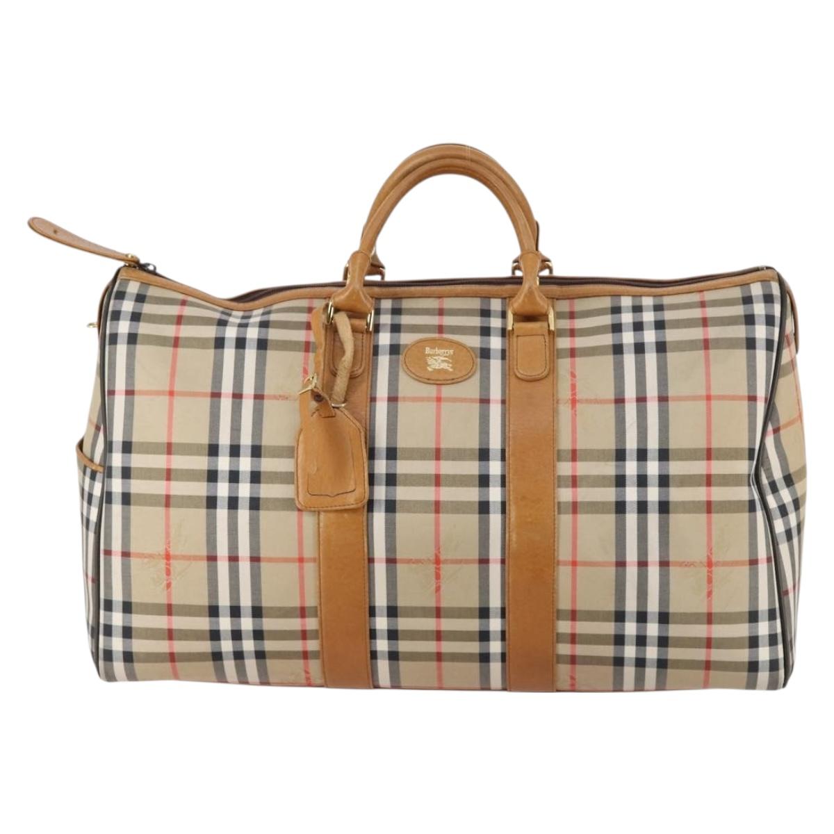 Burberrys Nova Check Boston Bag Canvas Beige Gold Auth 144621