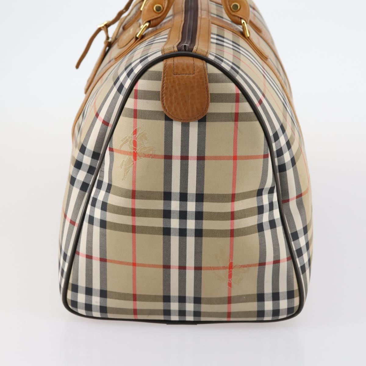 Burberrys Nova Check Boston Bag Canvas Beige Gold Auth 144621
