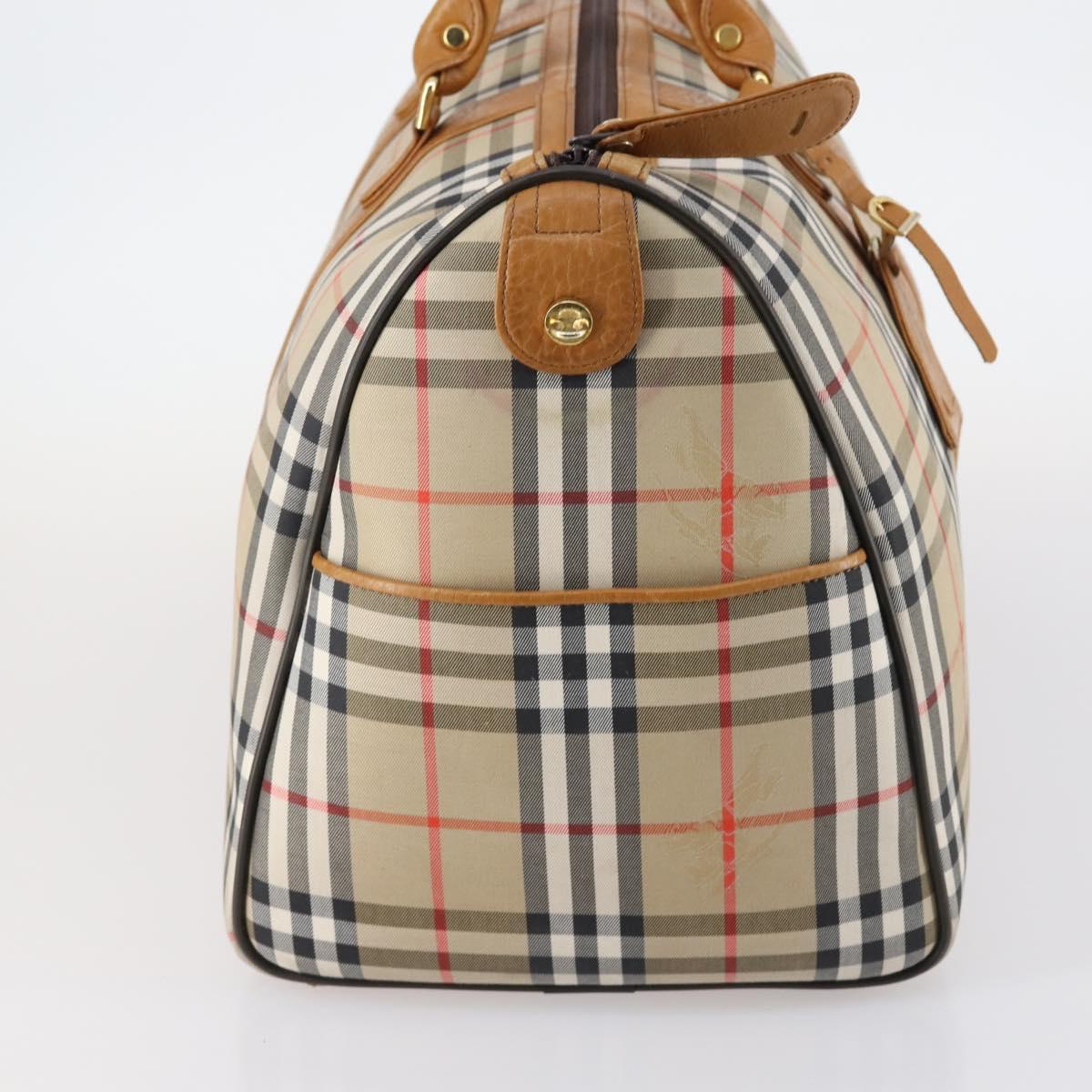 Burberrys Nova Check Boston Bag Canvas Beige Gold Auth 144621