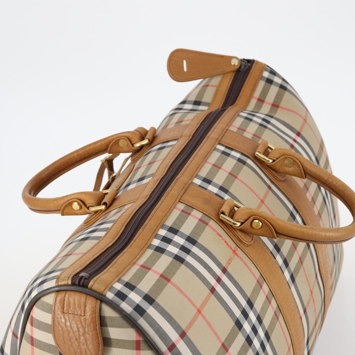 Burberrys Nova Check Boston Bag Canvas Beige Gold Auth 144621