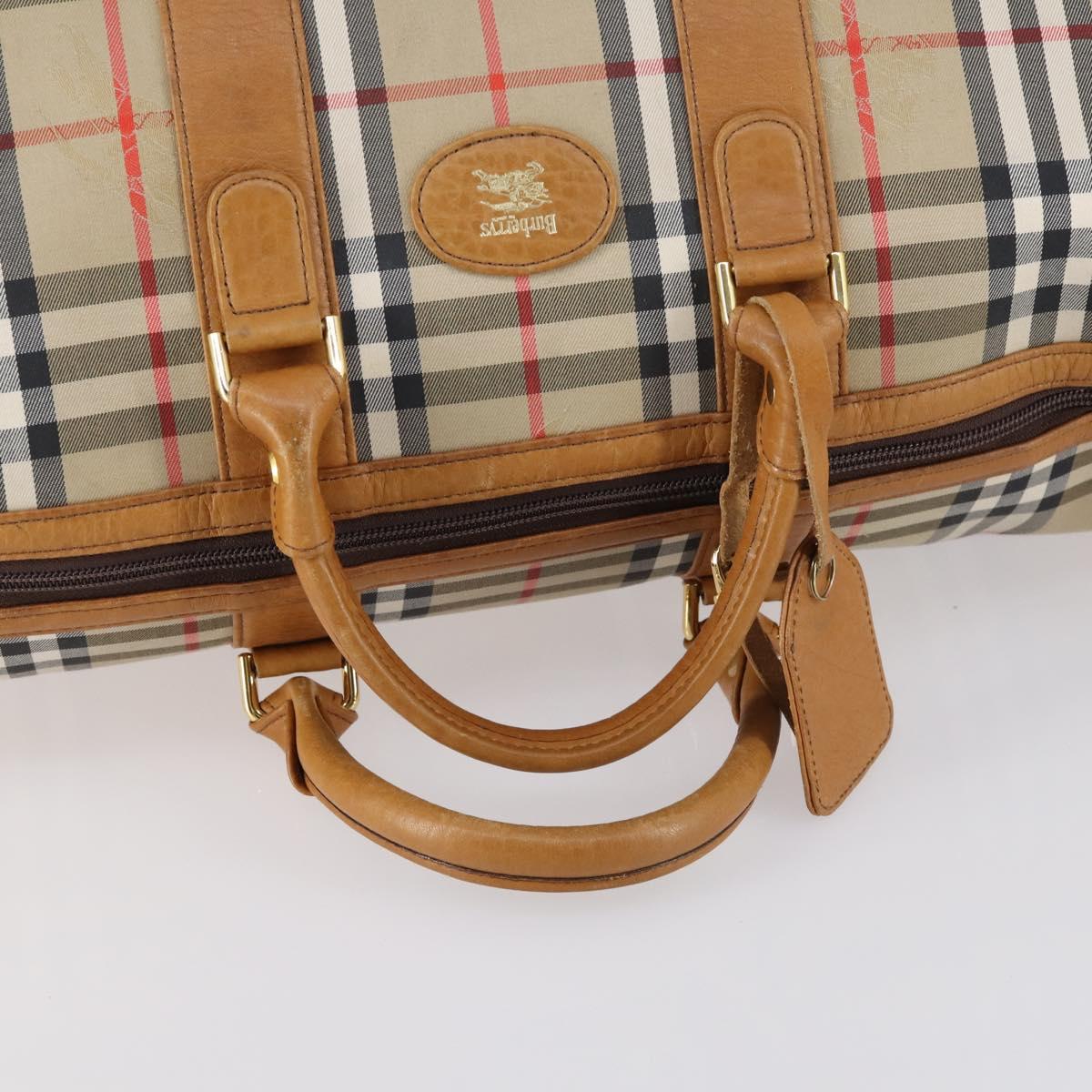 Burberrys Nova Check Boston Bag Canvas Beige Gold Auth 144621