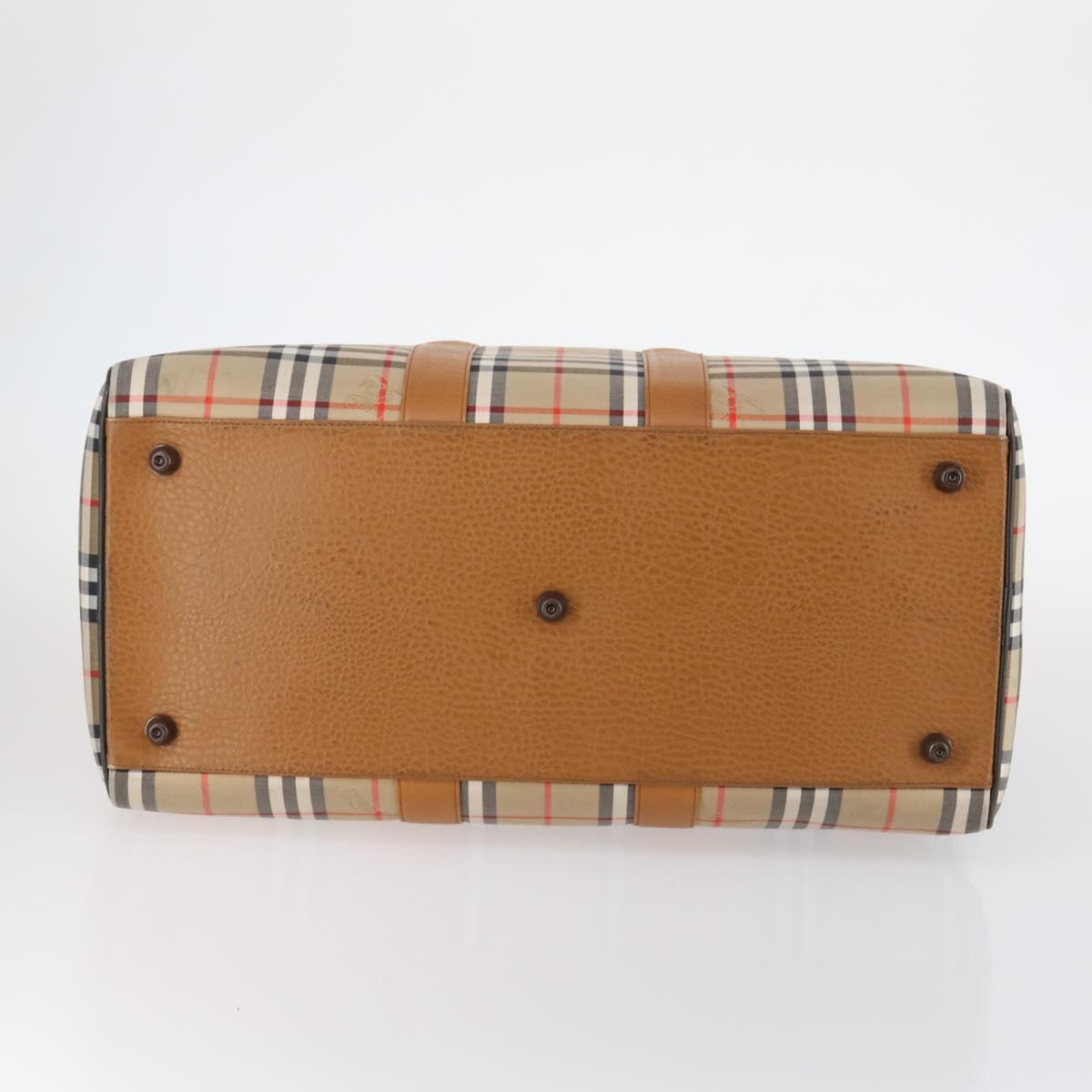 Burberrys Nova Check Boston Bag Canvas Beige Gold Auth 144621