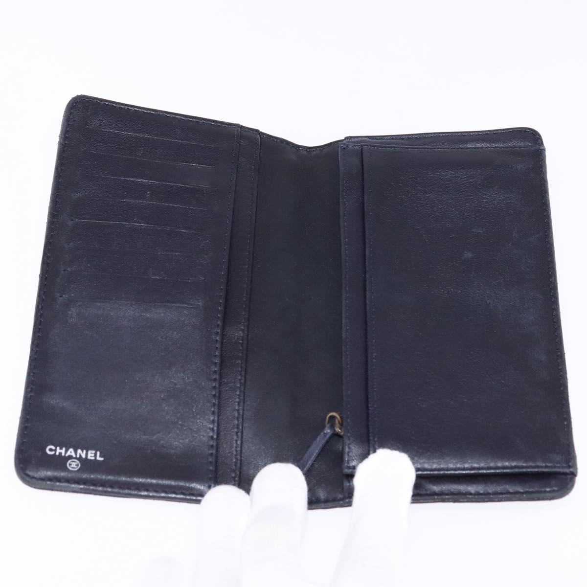 CHANEL Matelasse COCO Mark Long Wallet Leather Black CC Auth 144624