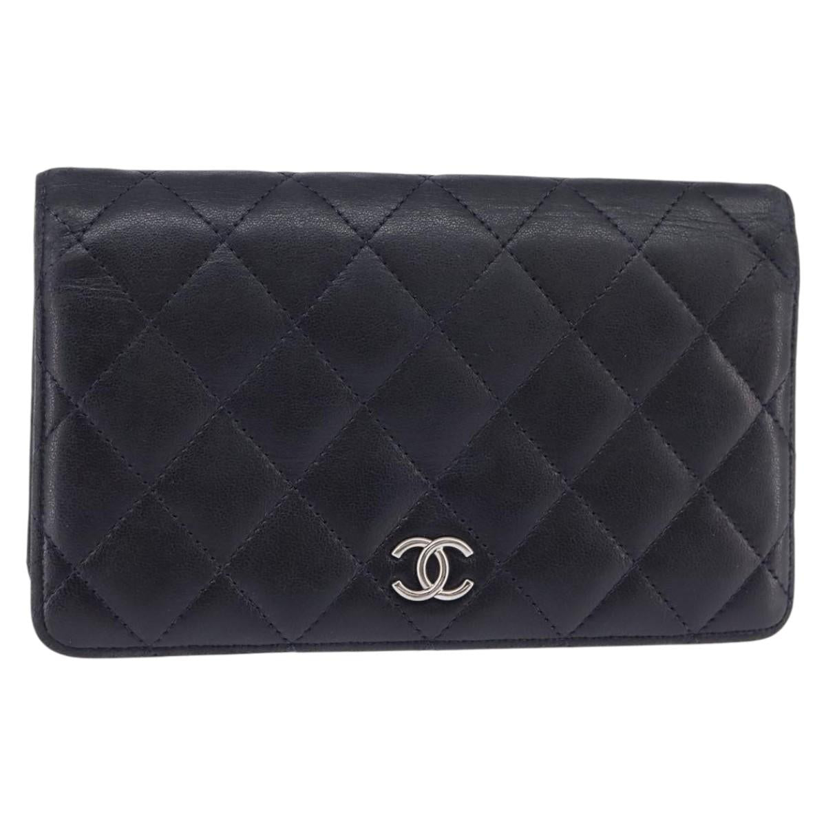 CHANEL Matelasse COCO Mark Long Wallet Leather Black CC Auth 144624