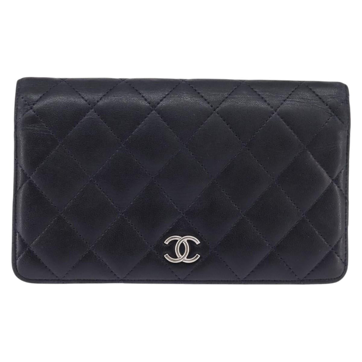 CHANEL Matelasse COCO Mark Long Wallet Leather Black CC Auth 144624