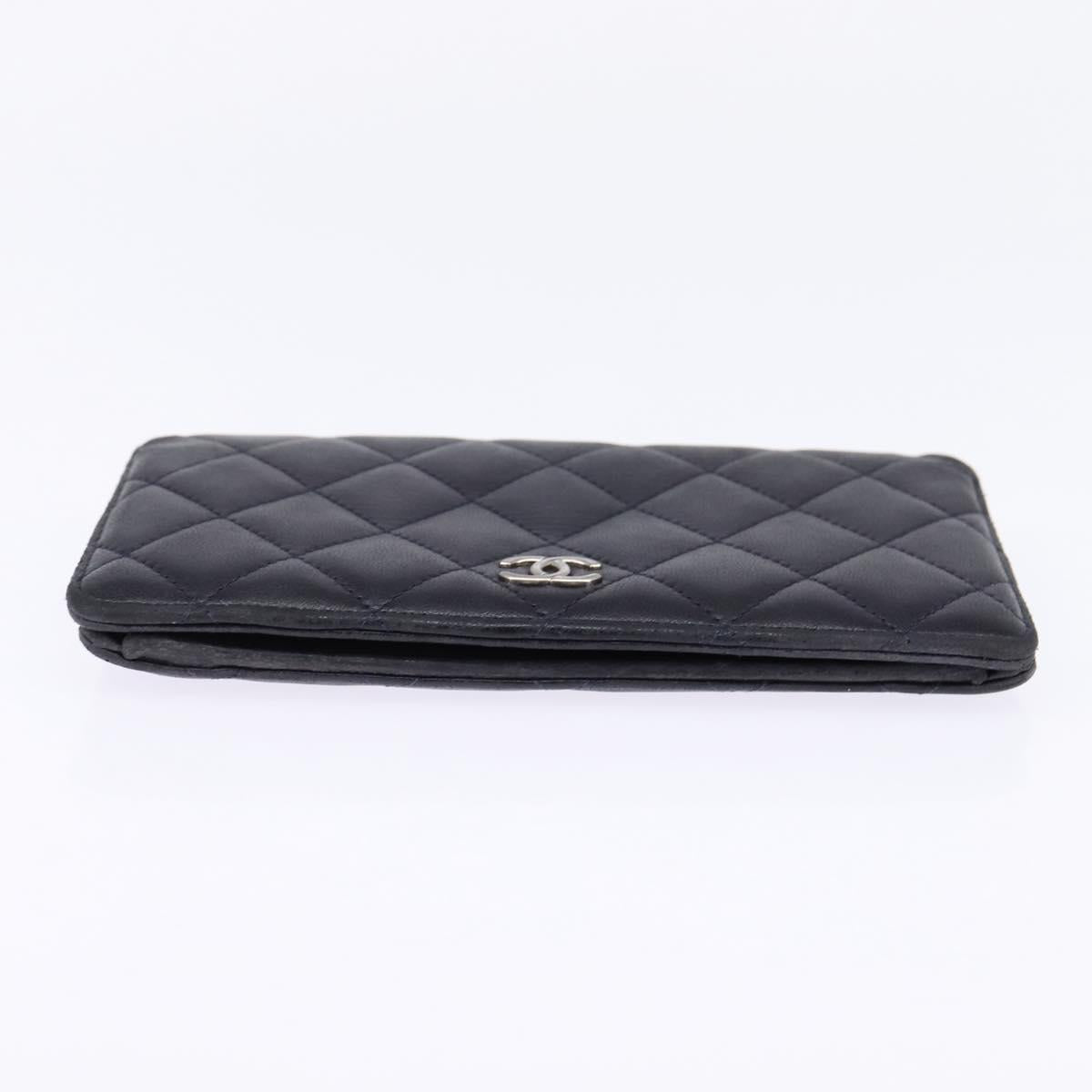 CHANEL Matelasse COCO Mark Long Wallet Leather Black CC Auth 144624