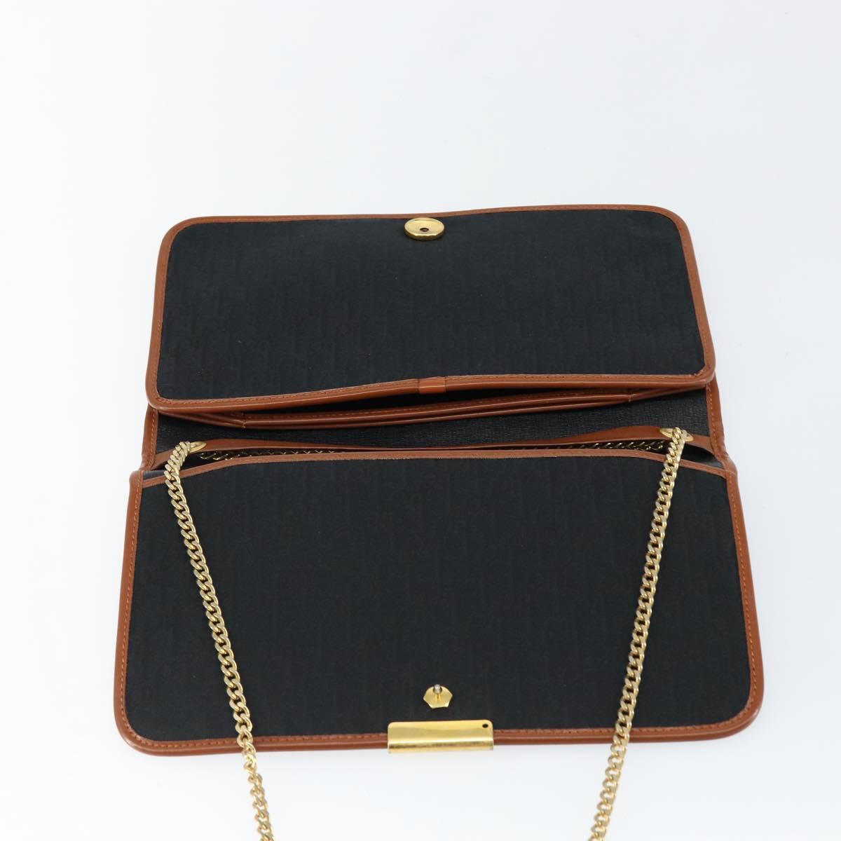 Christian Dior Trotter Canvas Chain Shoulder Bag Black Gold Auth 144627