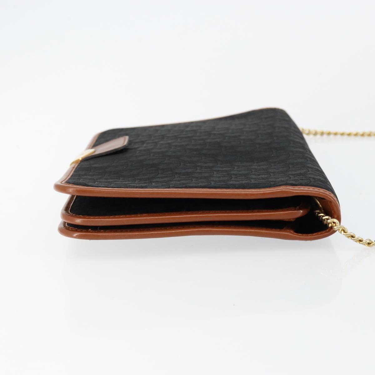 Christian Dior Trotter Canvas Chain Shoulder Bag Black Gold Auth 144627