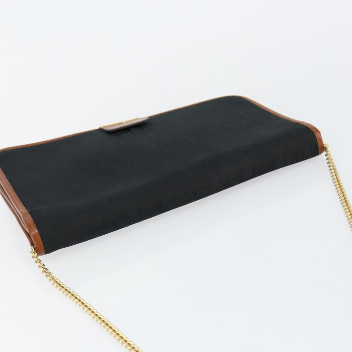 Christian Dior Trotter Canvas Chain Shoulder Bag Black Gold Auth 144627