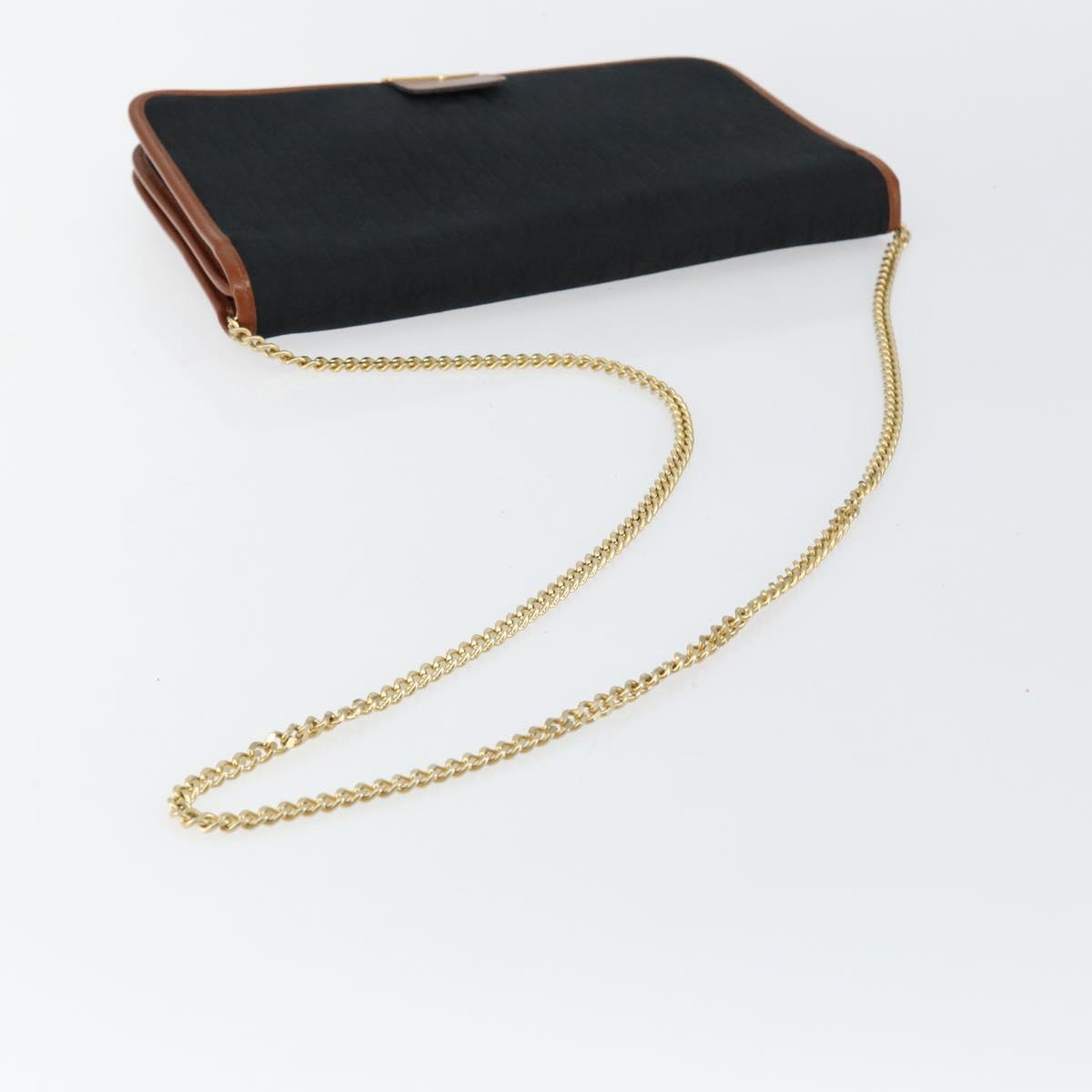 Christian Dior Trotter Canvas Chain Shoulder Bag Black Gold Auth 144627