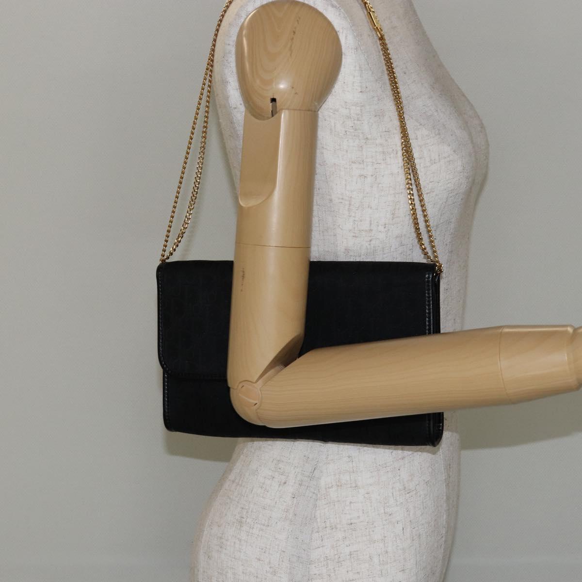 Christian Dior Trotter Canvas Chain Shoulder Bag Black Gold Auth 144628