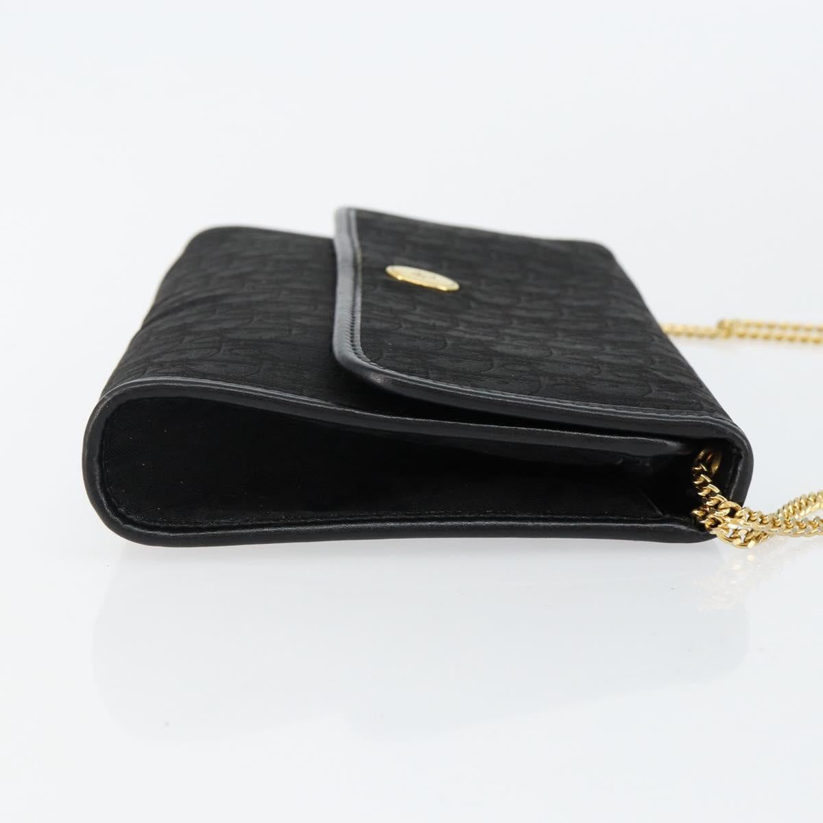 Christian Dior Trotter Canvas Chain Shoulder Bag Black Gold Auth 144628