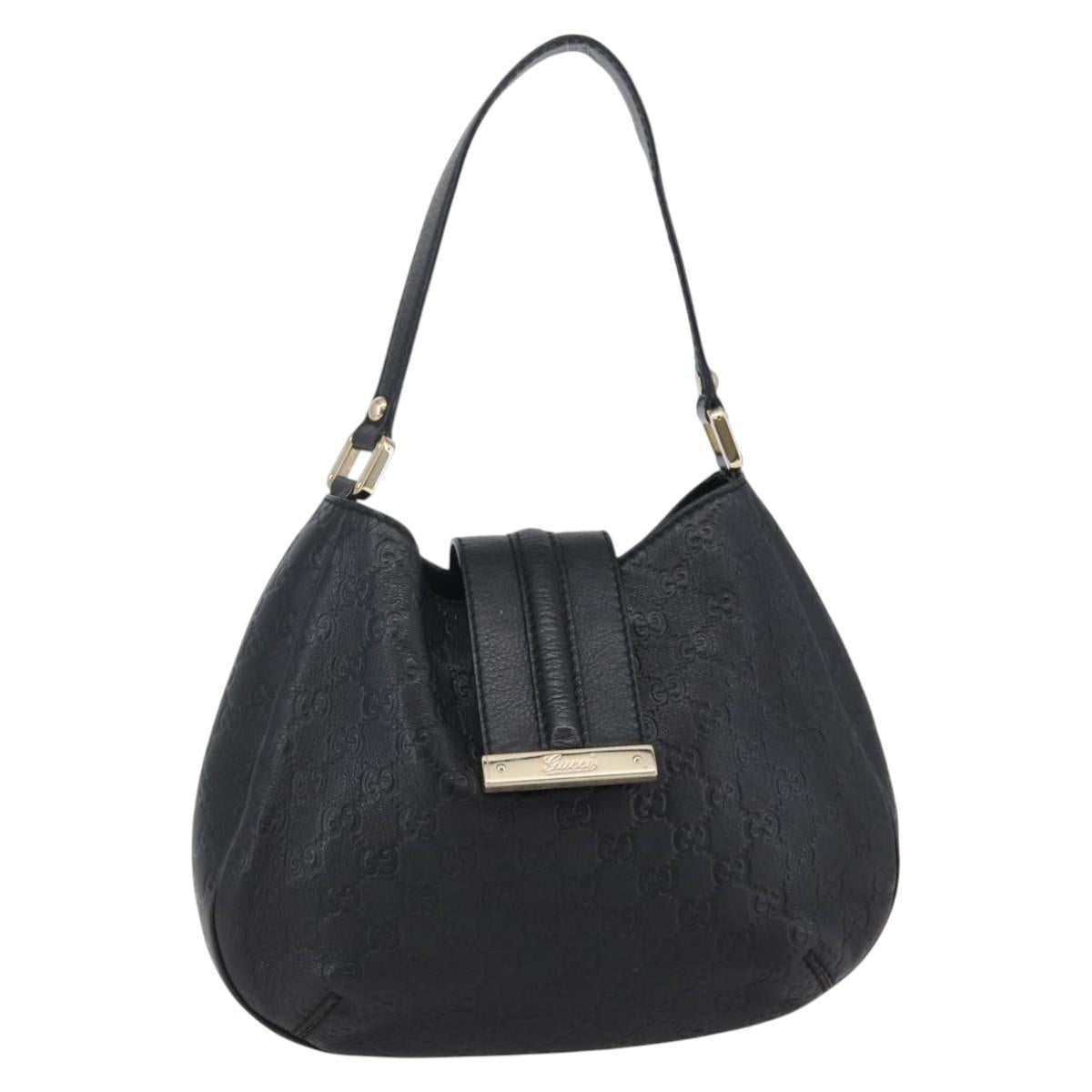 GUCCI GG Canvas Guccissima Shoulder Bag Leather Black Gold 233608 Auth 144630V