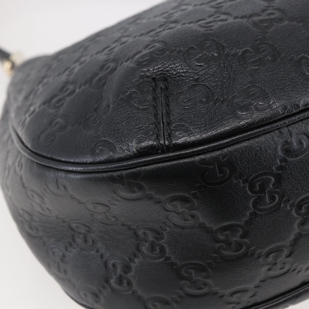GUCCI GG Canvas Guccissima Shoulder Bag Leather Black Gold 233608 Auth 144630V