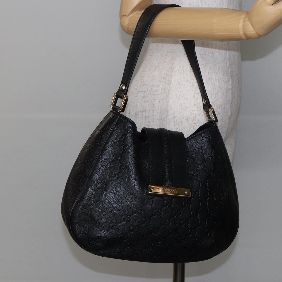 GUCCI GG Canvas Guccissima Shoulder Bag Leather Black Gold 233608 Auth 144630V