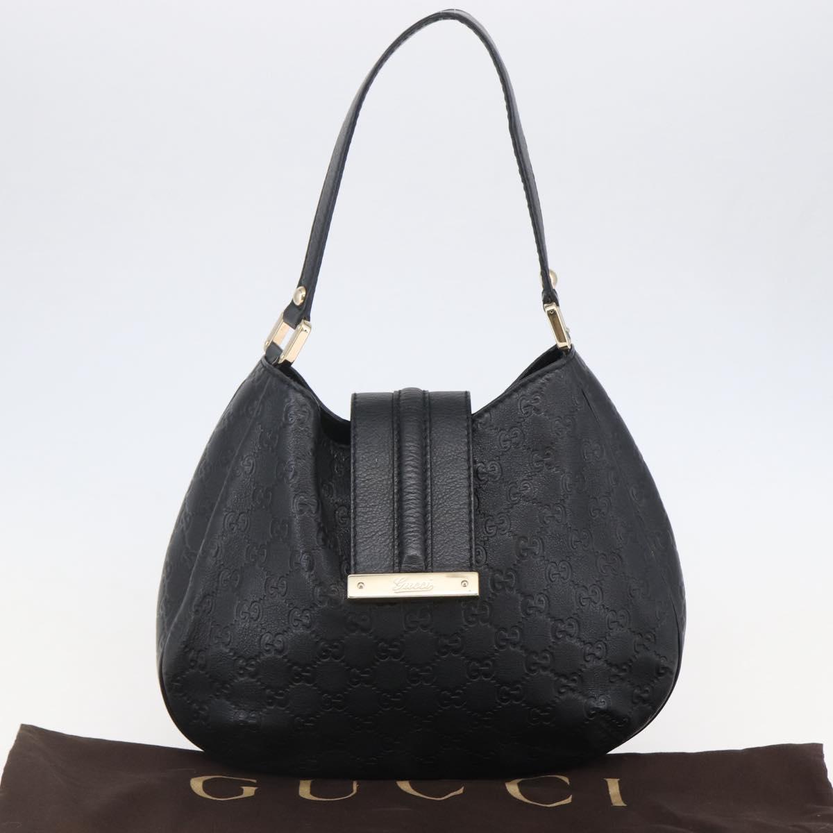 GUCCI GG Canvas Guccissima Shoulder Bag Leather Black Gold 233608 Auth 144630V