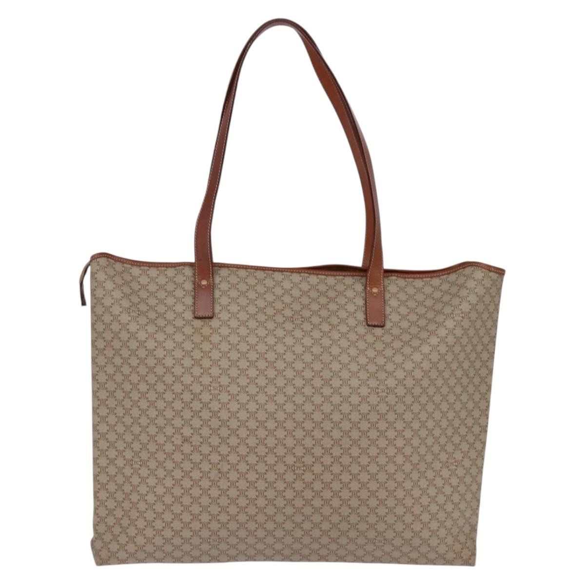 CELINE Macadam Canvas Shoulder Bag PVC Beige Gold Auth 144633