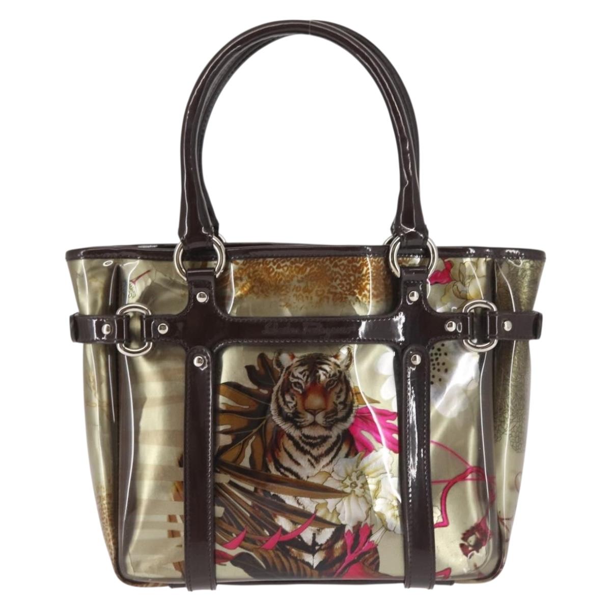 Salvatore Ferragamo Animal Pattern Hand Bag Vinyl Brown Auth 144645