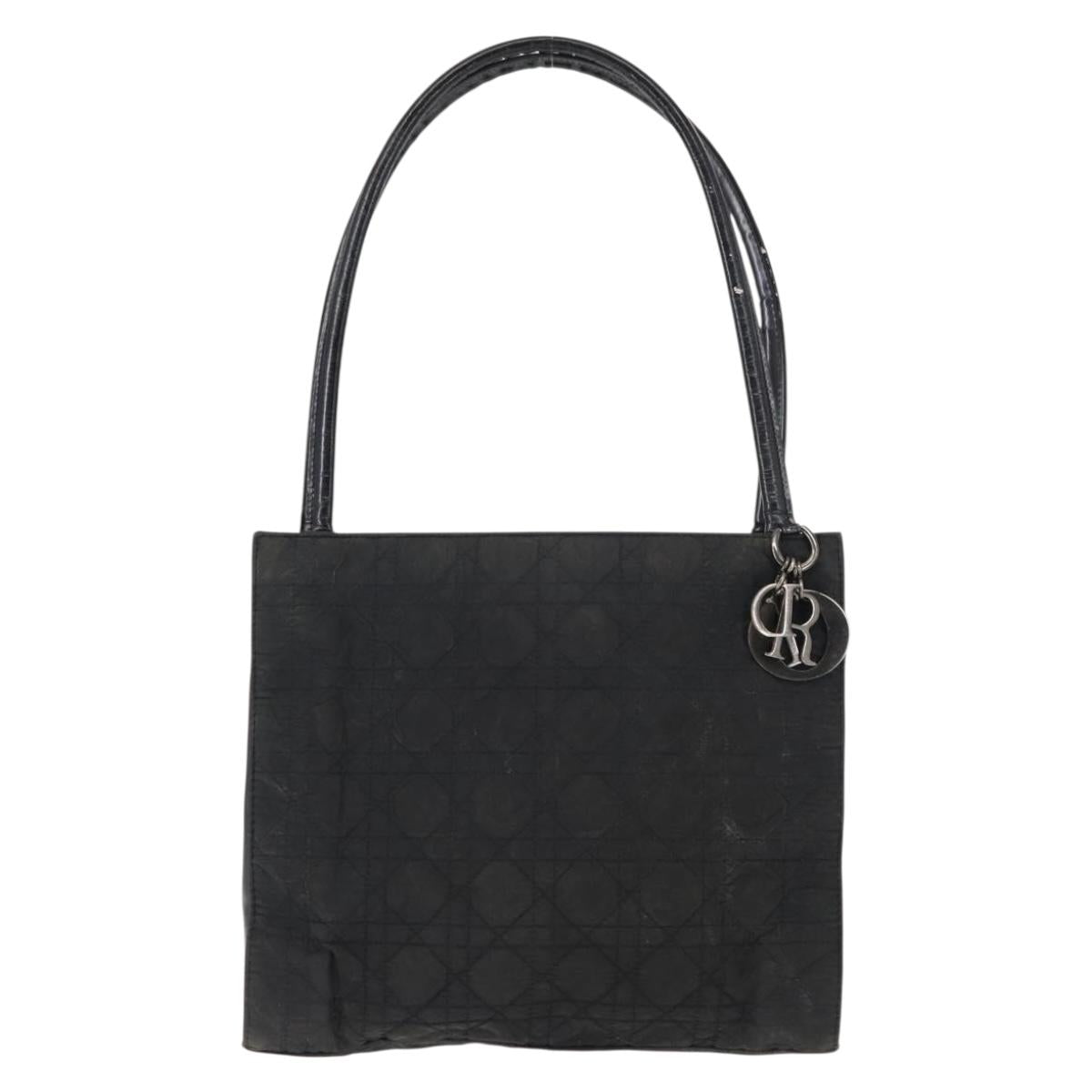 Christian Dior Canage Shoulder Bag Nylon Black Silver Auth 144646