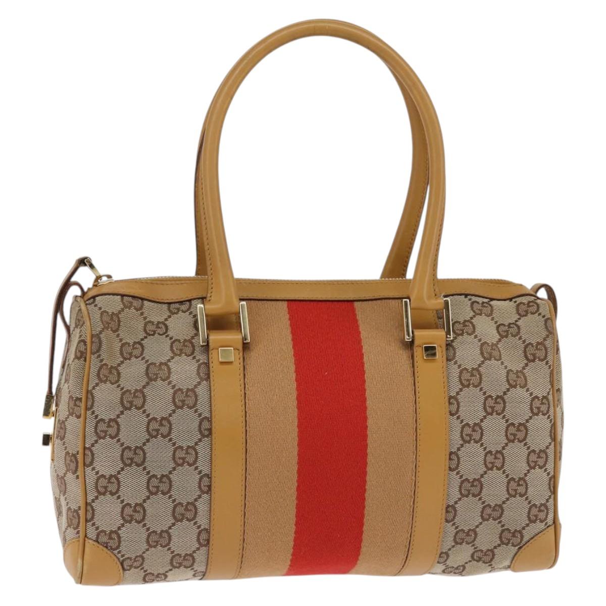 GUCCI GG Canvas Sherry Line Hand Bag Beige Gold 000 0851 Auth 144649