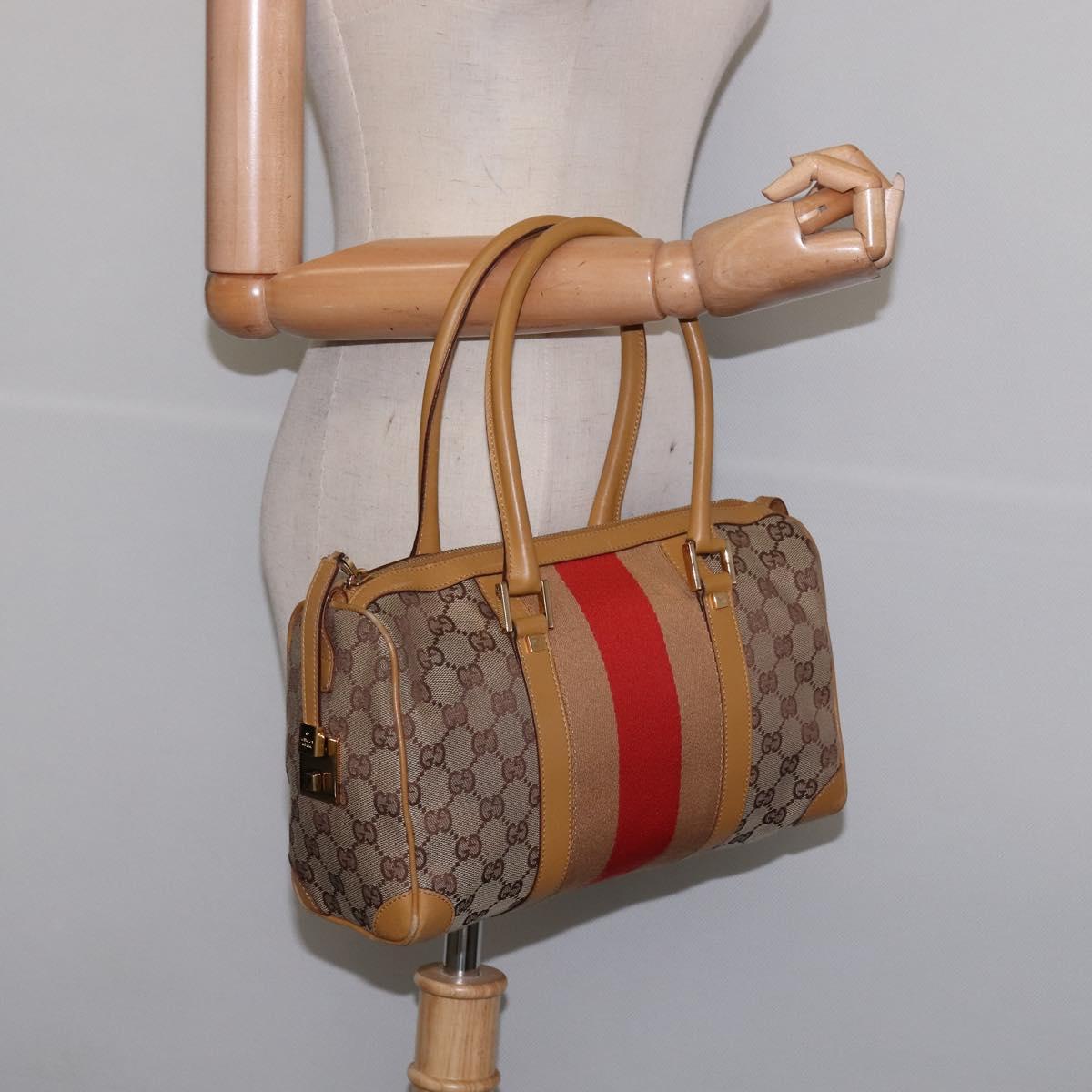 GUCCI GG Canvas Sherry Line Hand Bag Beige Gold 000 0851 Auth 144649
