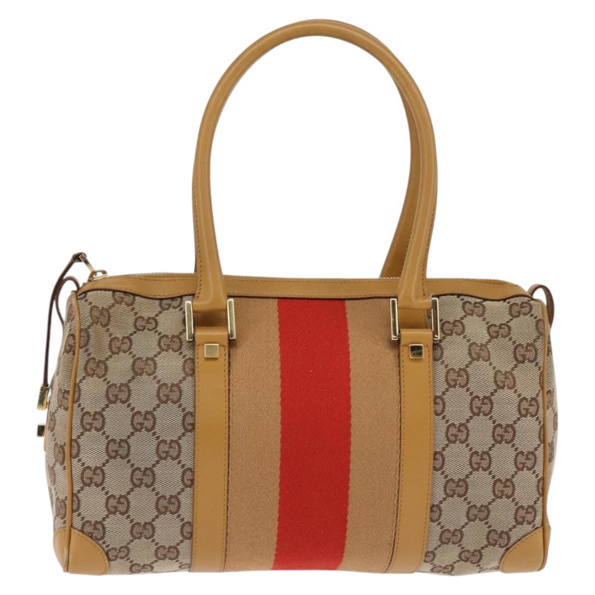 GUCCI GG Canvas Sherry Line Hand Bag Beige Gold 000 0851 Auth 144649