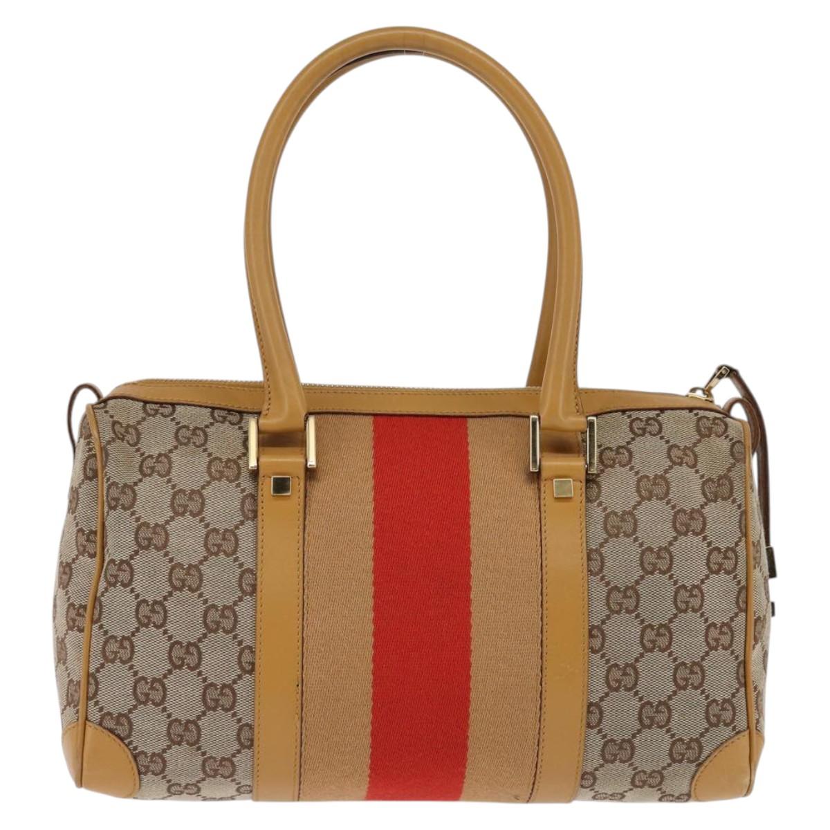 GUCCI GG Canvas Sherry Line Hand Bag Beige Gold 000 0851 Auth 144649