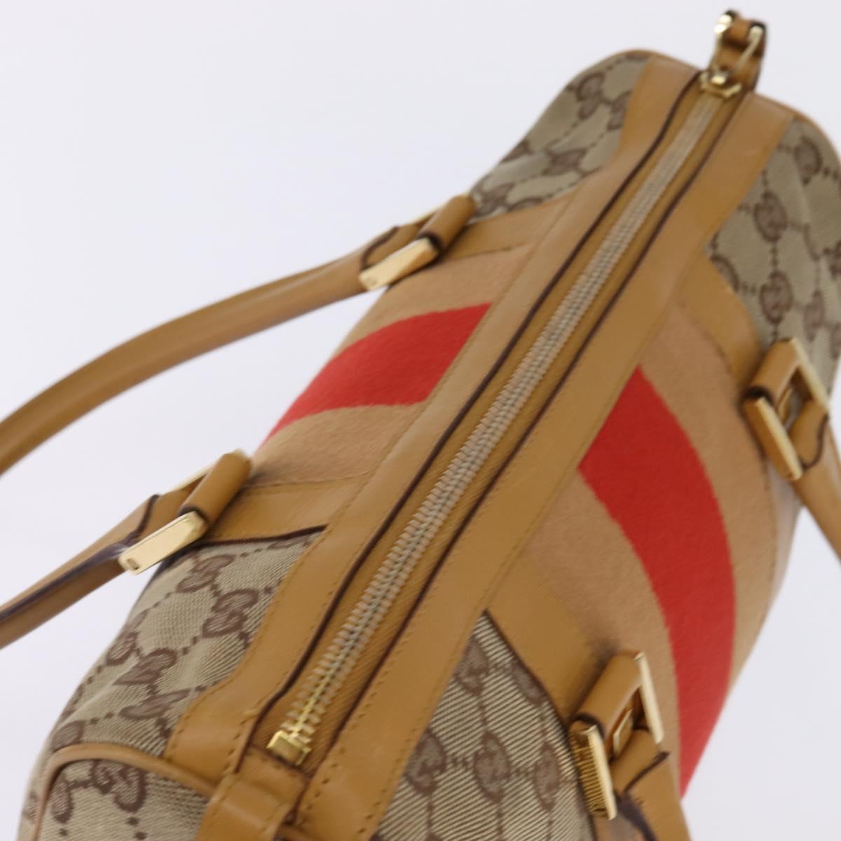GUCCI GG Canvas Sherry Line Hand Bag Beige Gold 000 0851 Auth 144649