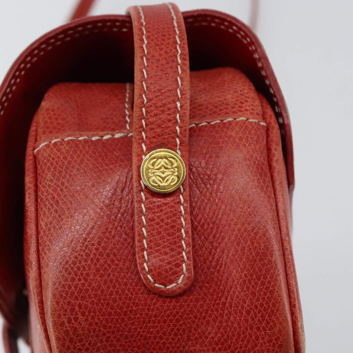 LOEWE Anagram Shoulder Bag Leather Red Gold Auth 144660