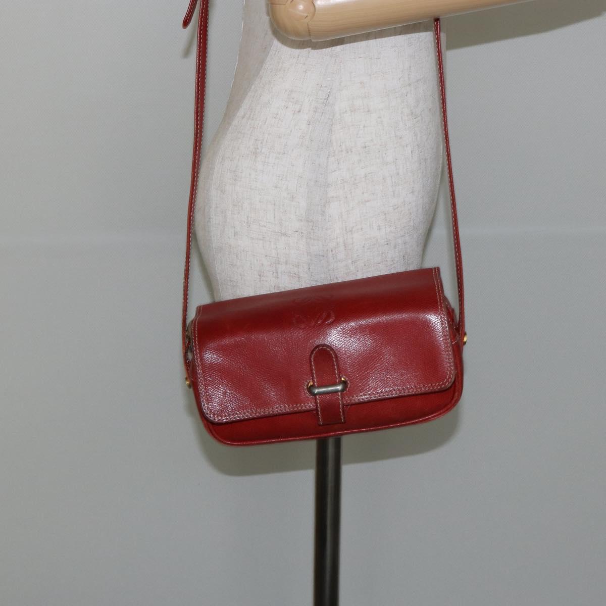 LOEWE Anagram Shoulder Bag Leather Red Gold Auth 144660