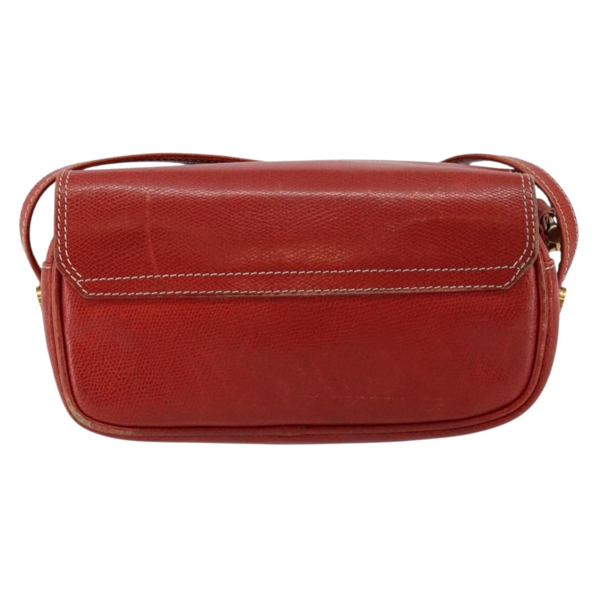 LOEWE Anagram Shoulder Bag Leather Red Gold Auth 144660
