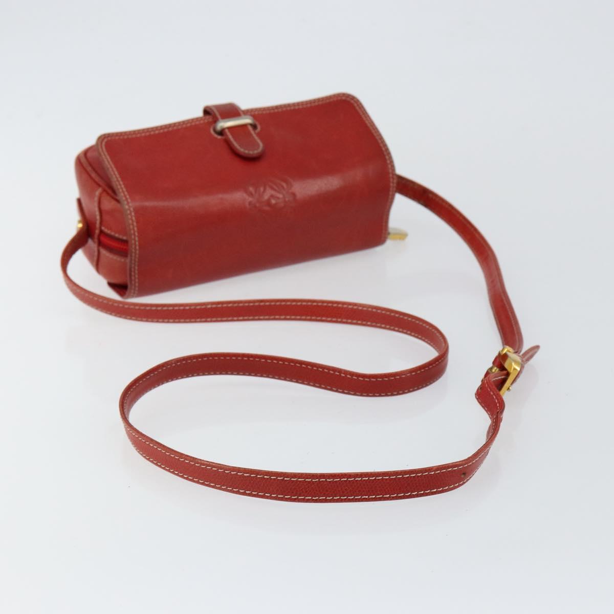 LOEWE Anagram Shoulder Bag Leather Red Gold Auth 144660