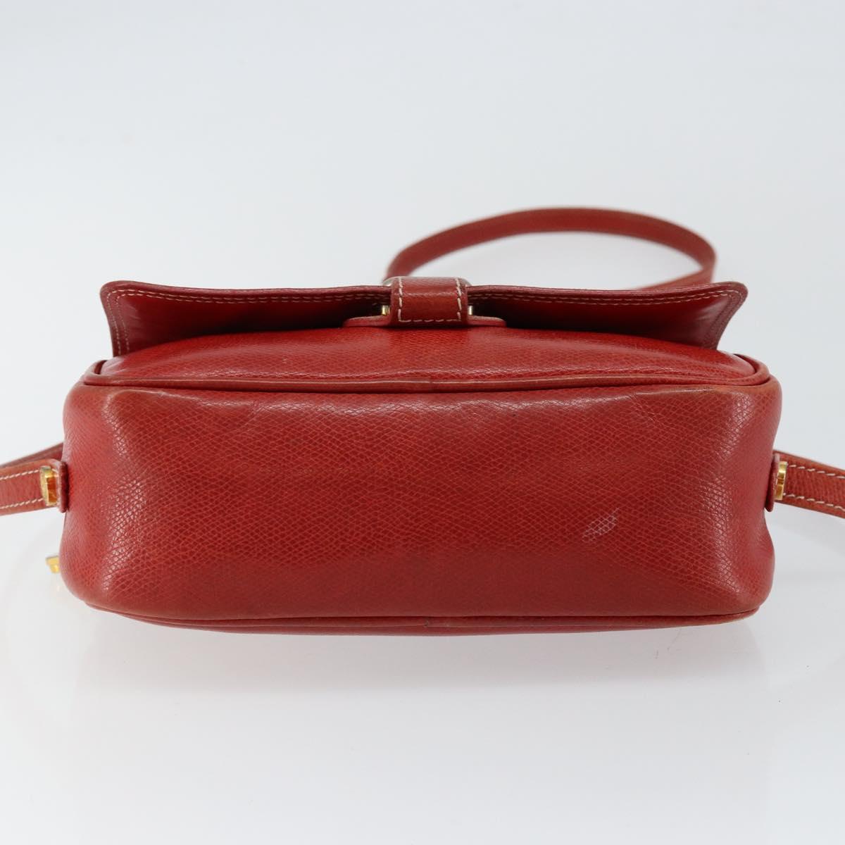 LOEWE Anagram Shoulder Bag Leather Red Gold Auth 144660