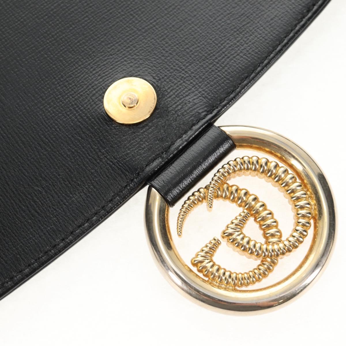GUCCI GG Logo Shoulder Bag Leather Black Gold 589471 Auth 144672M