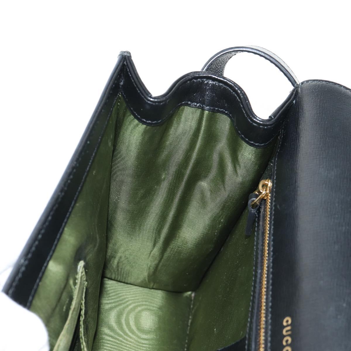 GUCCI GG Logo Shoulder Bag Leather Black Gold 589471 Auth 144672M