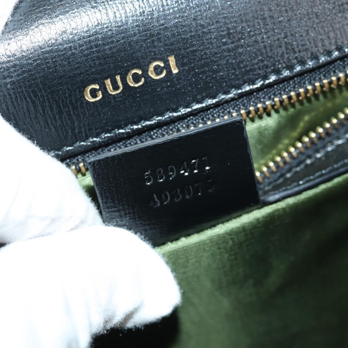 GUCCI GG Logo Shoulder Bag Leather Black Gold 589471 Auth 144672M