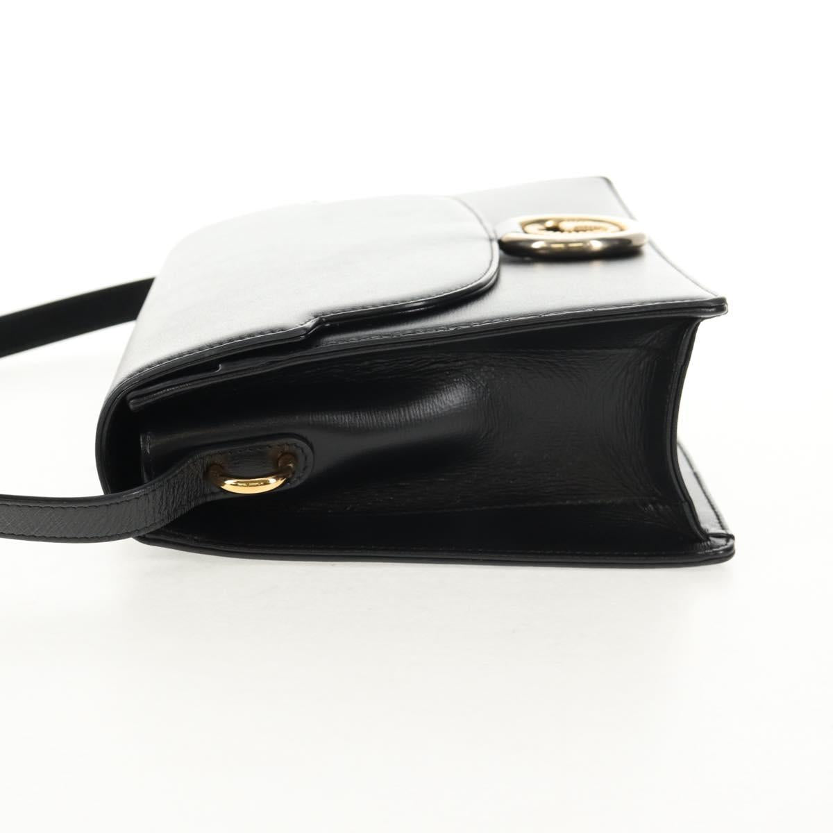 GUCCI GG Logo Shoulder Bag Leather Black Gold 589471 Auth 144672M