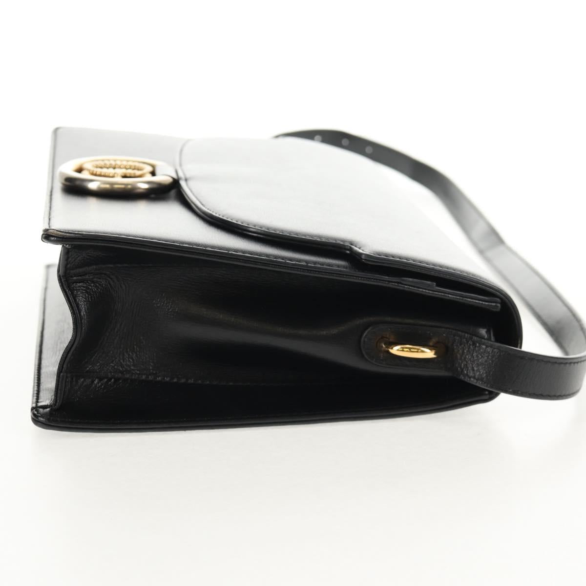 GUCCI GG Logo Shoulder Bag Leather Black Gold 589471 Auth 144672M